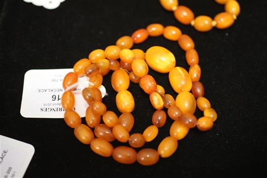 A single strand graduated amber bead necklace, 28in.